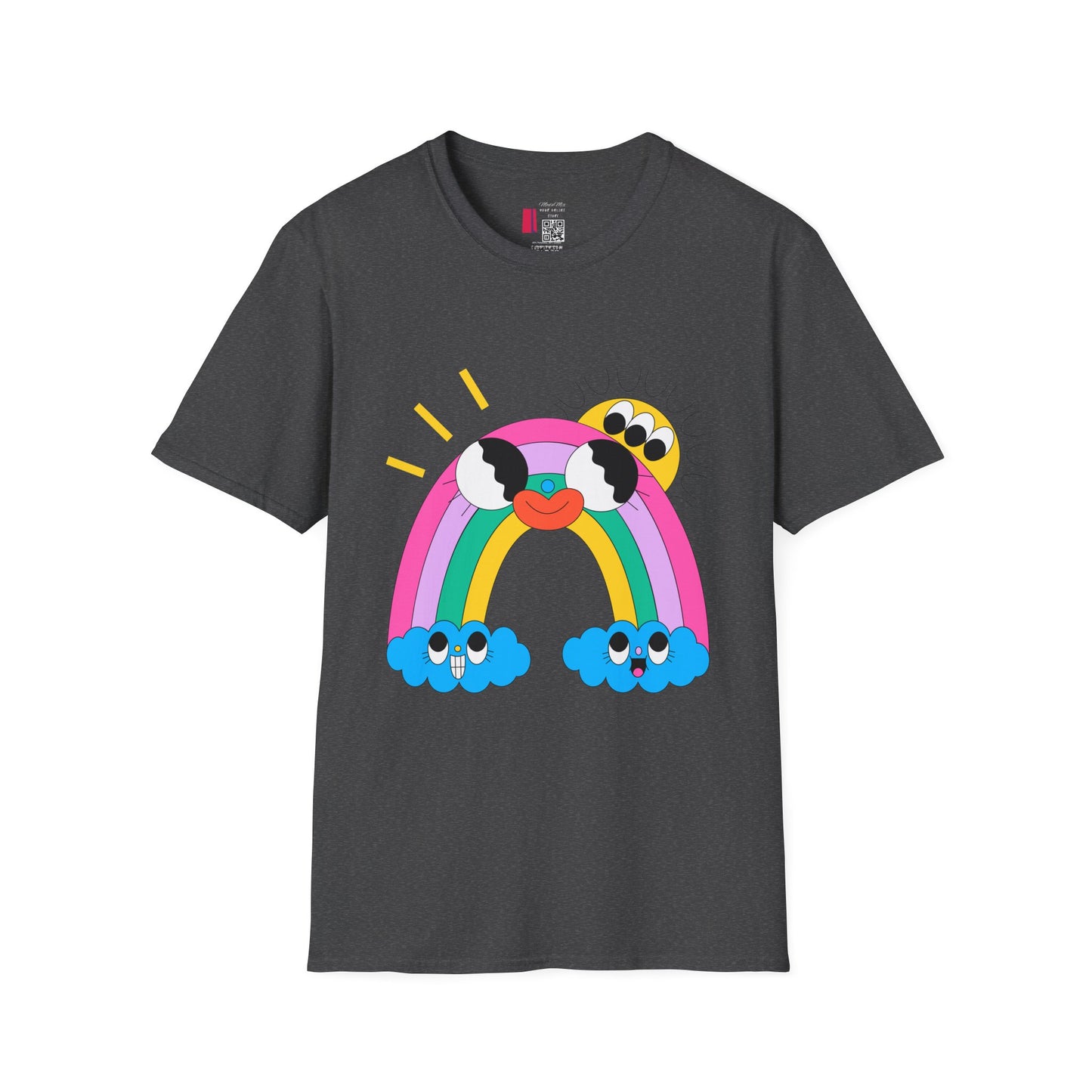 Kawaii Rainbow Smile T-Shirt — Cute Rainbow with Heart & Cloud Faces