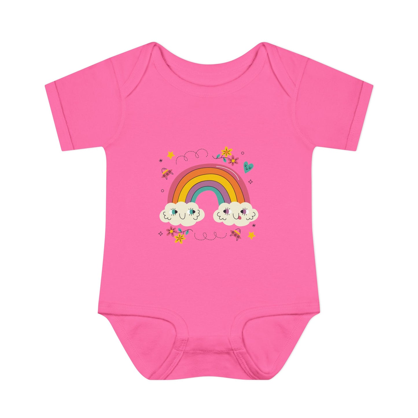 Baby Bodysuit — Cute Rainbow with Smiling Clouds Infant Onesie