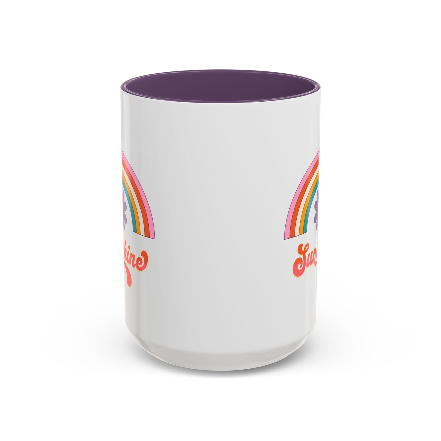 Sunshine Rainbow Accent Coffee Mug — Retro Flower 70s Vibe