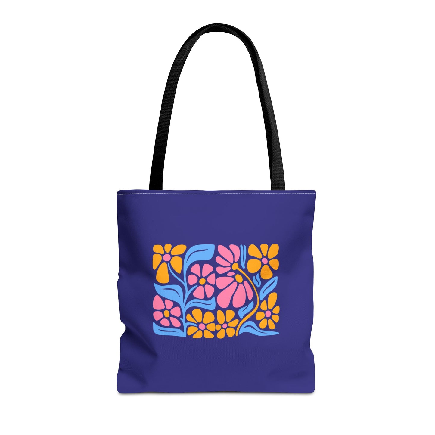 Floral Pop Tote Bag — Bright Retro Flower Pattern on Purple