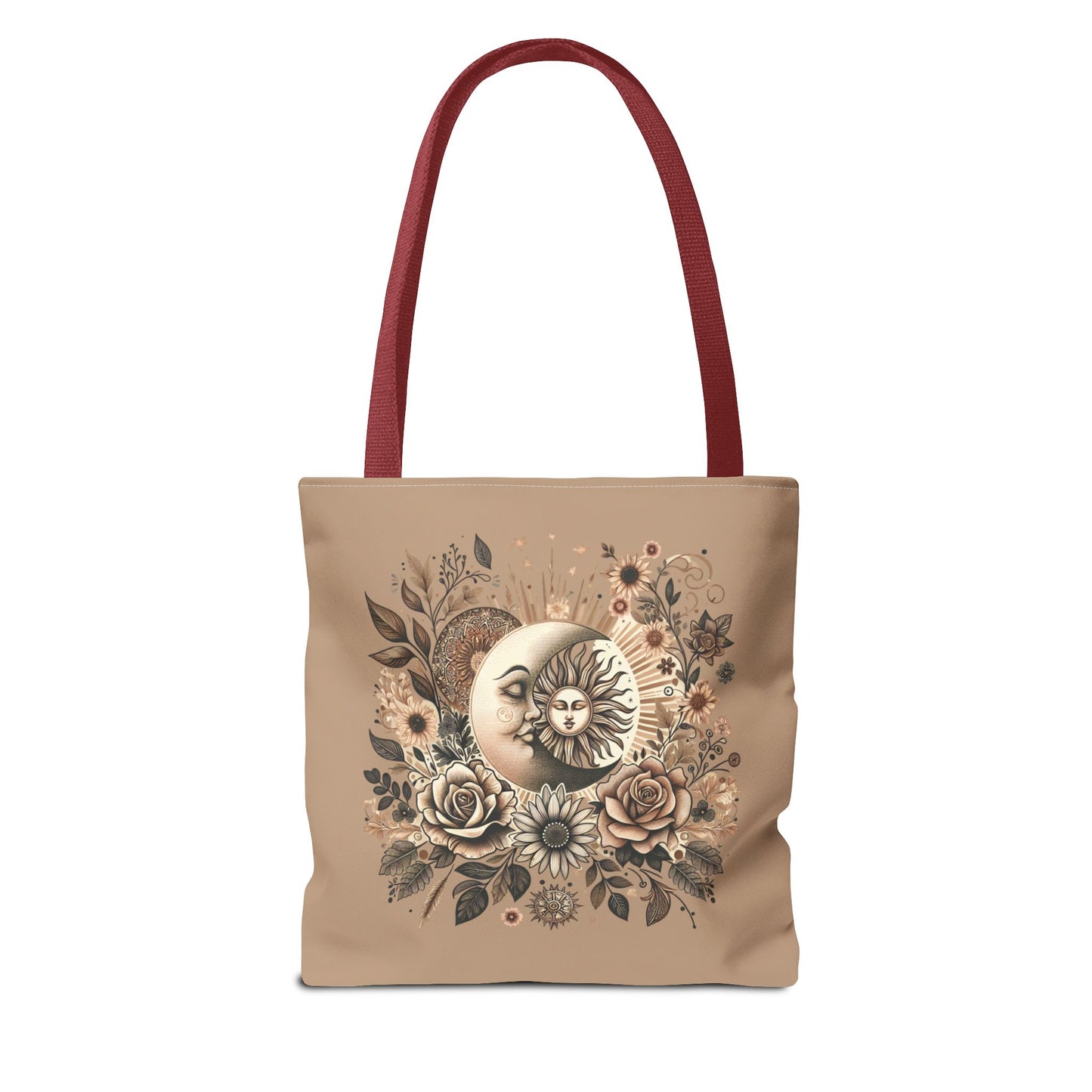 Celestial Sun & Moon Floral Tote Bag — Boho Vintage Astrology Beach Bag