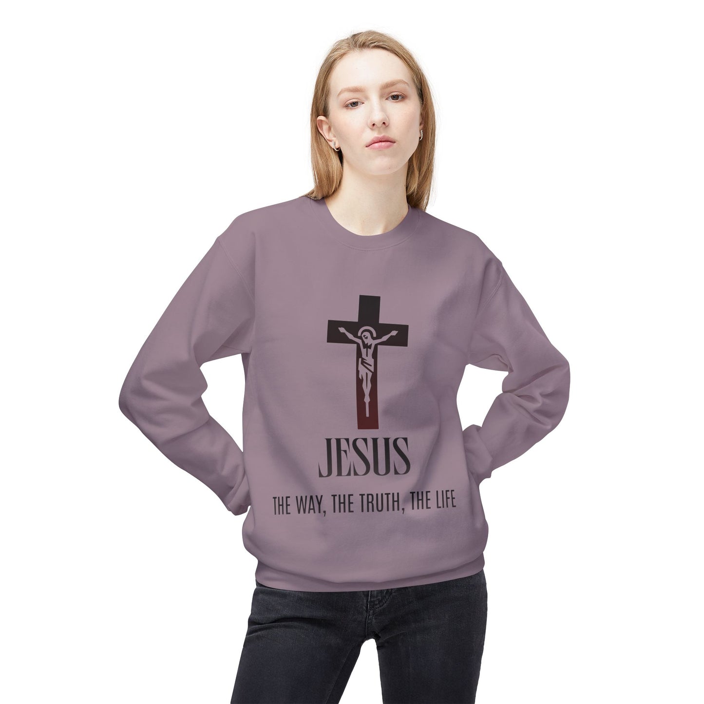 Jesus Cross Crewneck Sweatshirt — "Jesus: The Way, The Truth, The Life" Christian Pullover