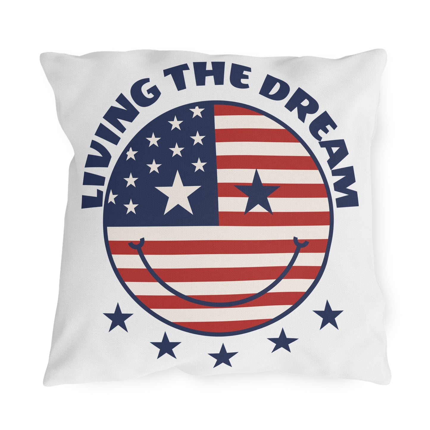 Living The Dream American Flag Smiley Outdoor Pillow