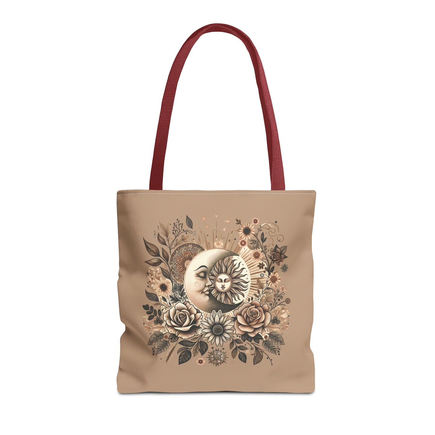 Celestial Sun & Moon Floral Tote Bag — Boho Vintage Astrology Beach Bag