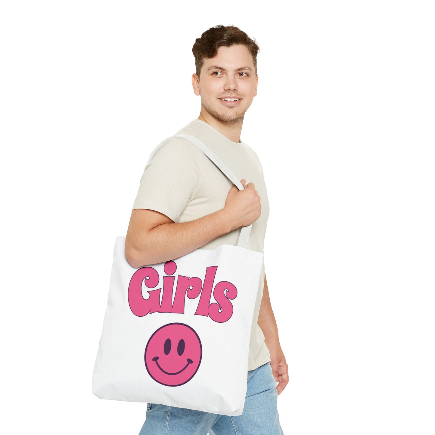 Girls Pink Smile Tote Bag — Cute Retro Smiley Shopper