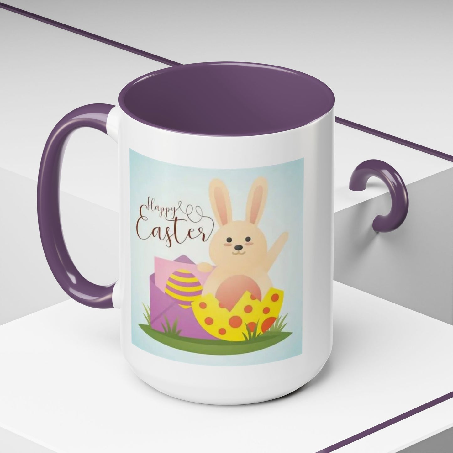 Easter Bunny Accent Coffee Mug – "Happy Easter" Spring Bunny & Egg Design (11/15oz)