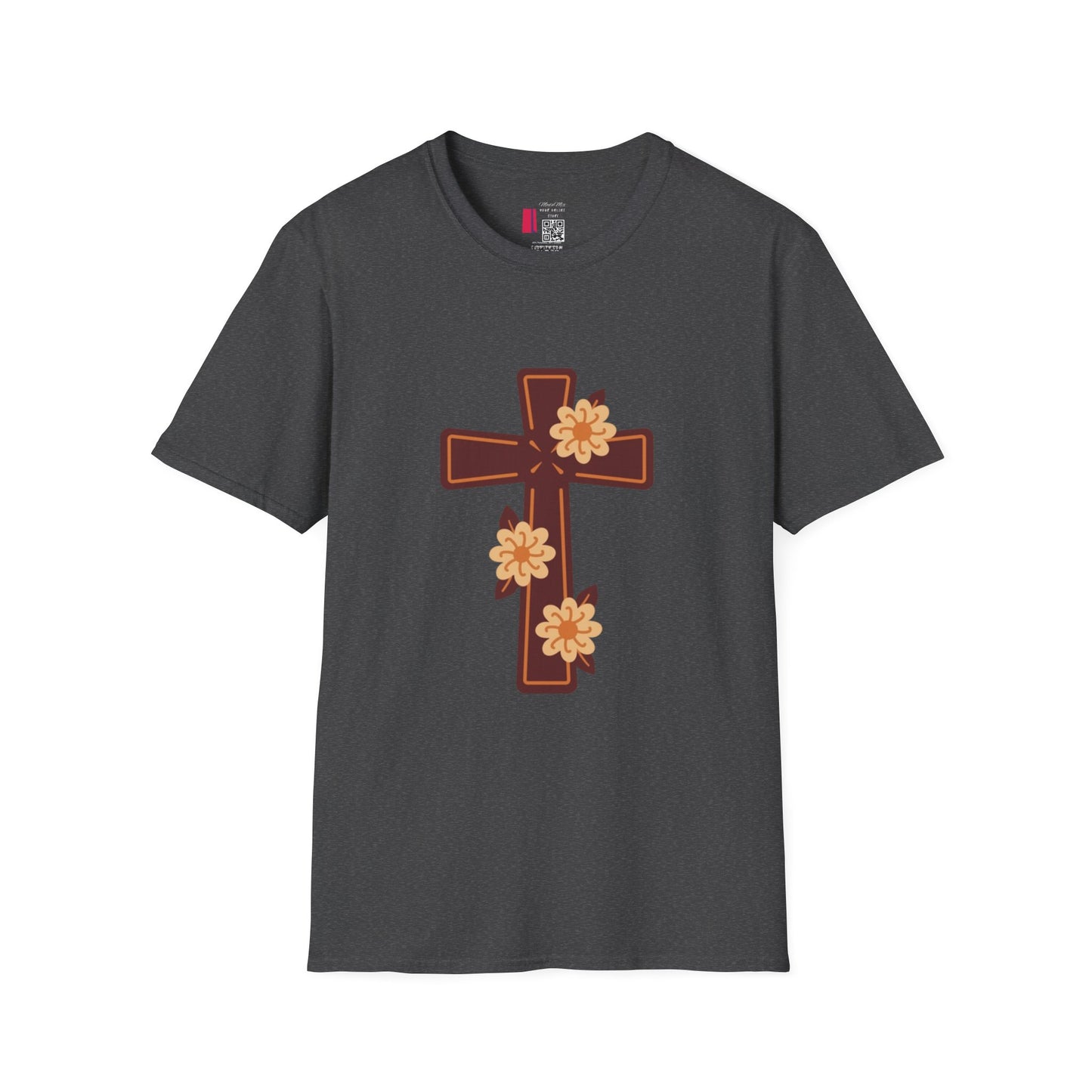 Floral Cross T-Shirt — Religious Christian Tee with Yellow Flower Accent