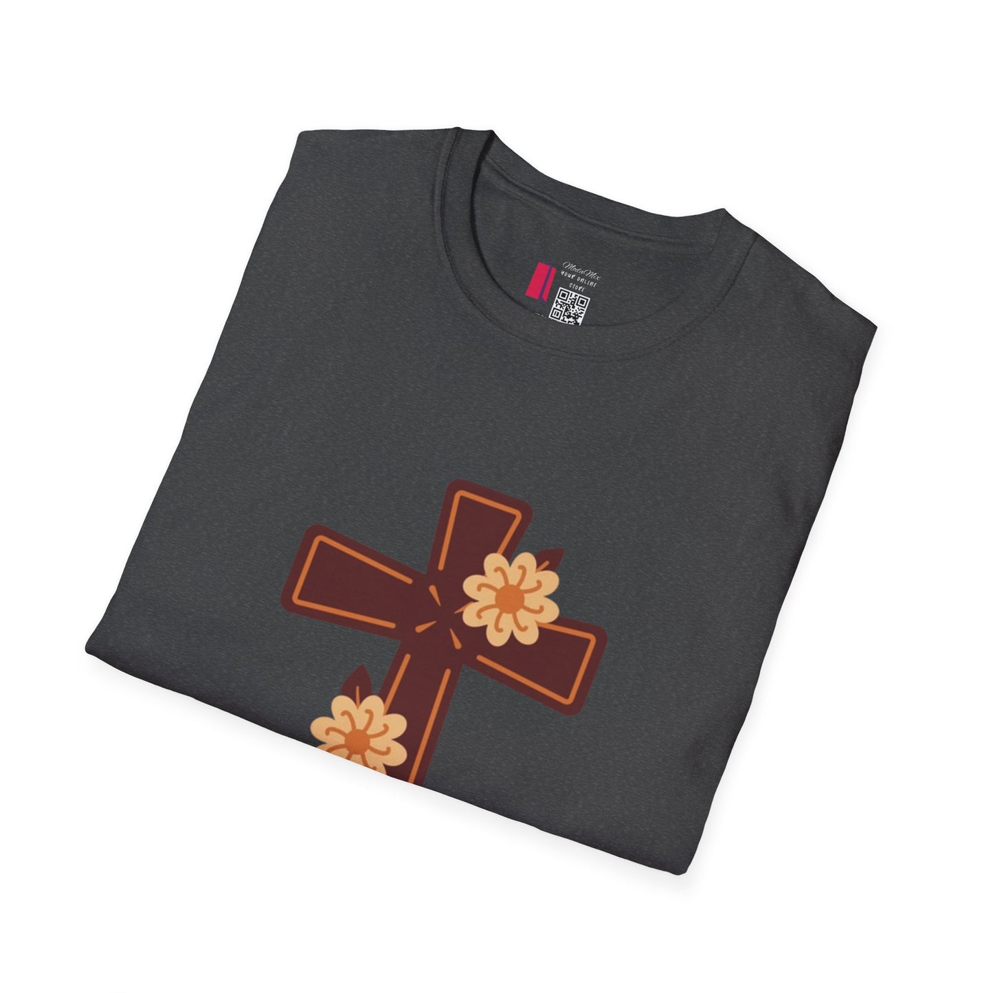 Floral Cross T-Shirt — Religious Christian Tee with Yellow Flower Accent