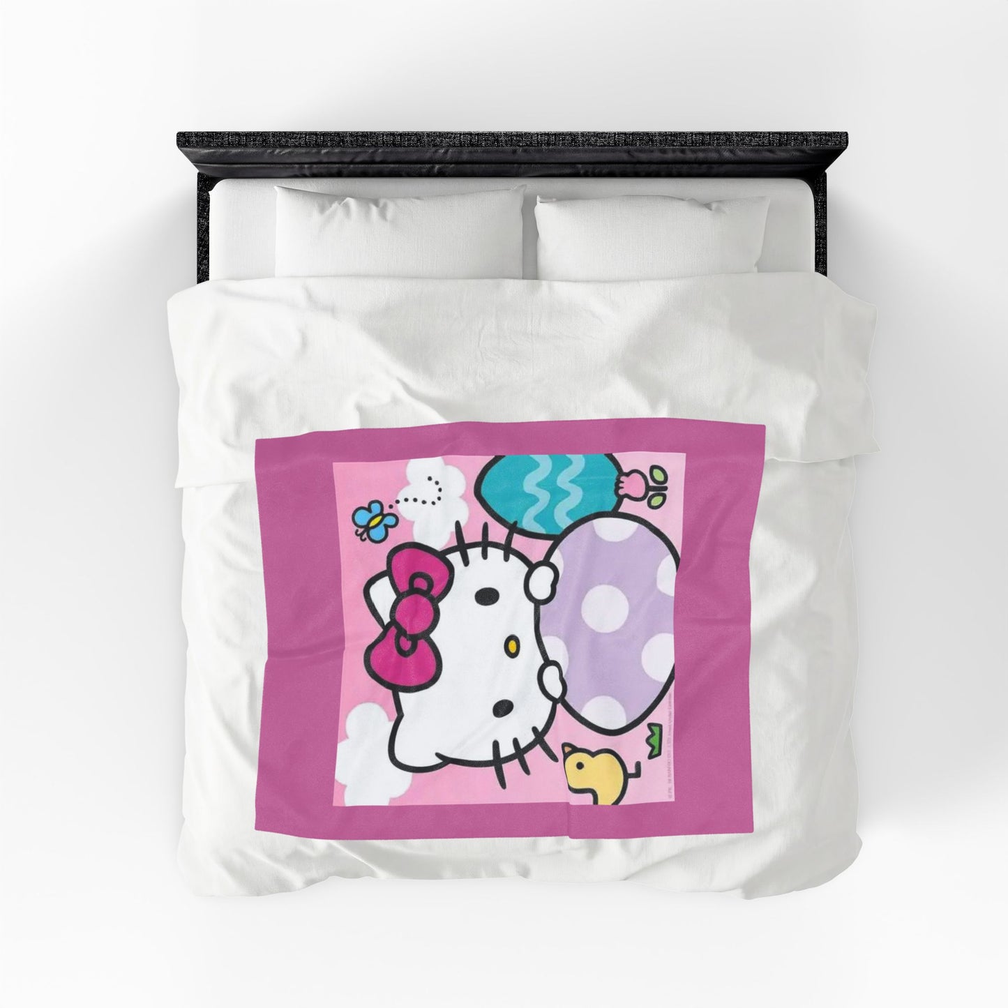 Hello Kitty Easter Velveteen Plush Blanket – Cute Pink Bunny & Egg Holiday Throw