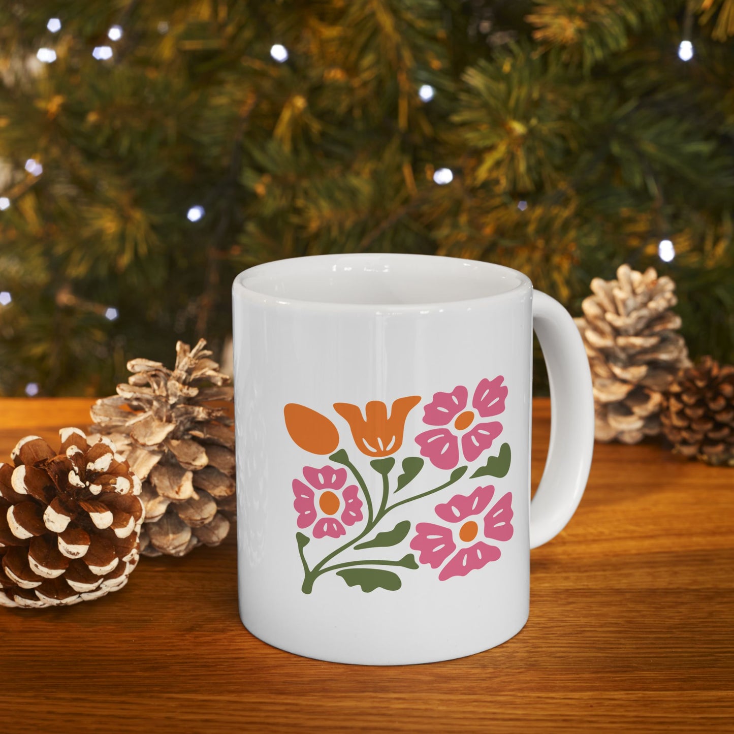 Floral Bouquet Ceramic Mug (11oz & 15oz) — Colorful Spring Flowers Coffee Cup