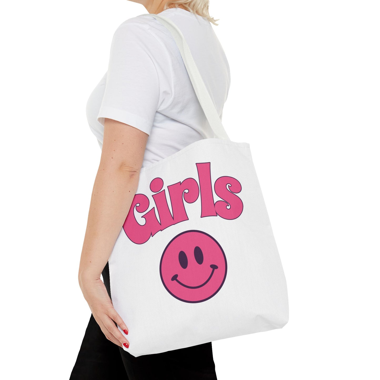 Girls Pink Smile Tote Bag — Cute Retro Smiley Shopper