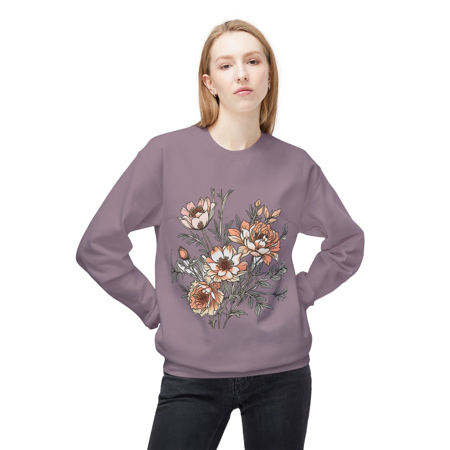Floral Bouquet Crewneck Sweatshirt — Vintage Peach Blooms