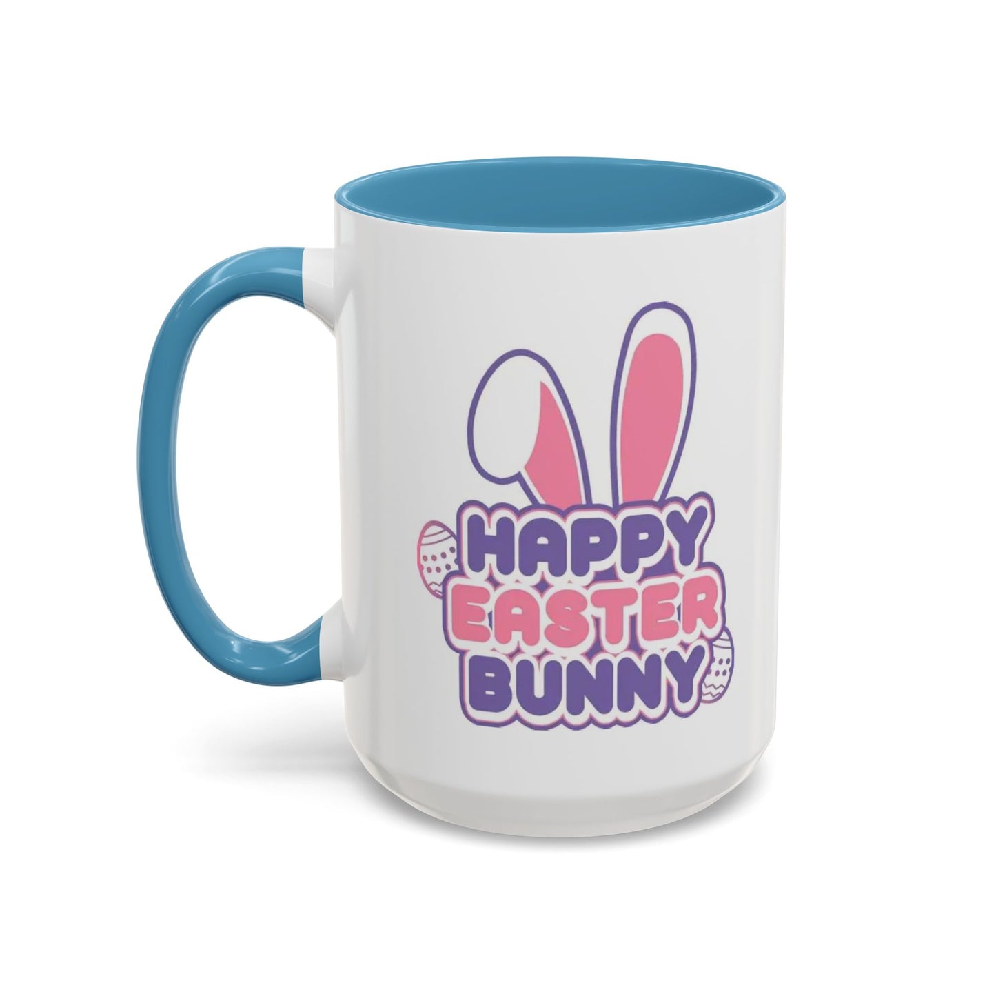 Happy Easter Bunny Accent Coffee Mug — Pink Interior 11/15oz, Cute Holiday Gift