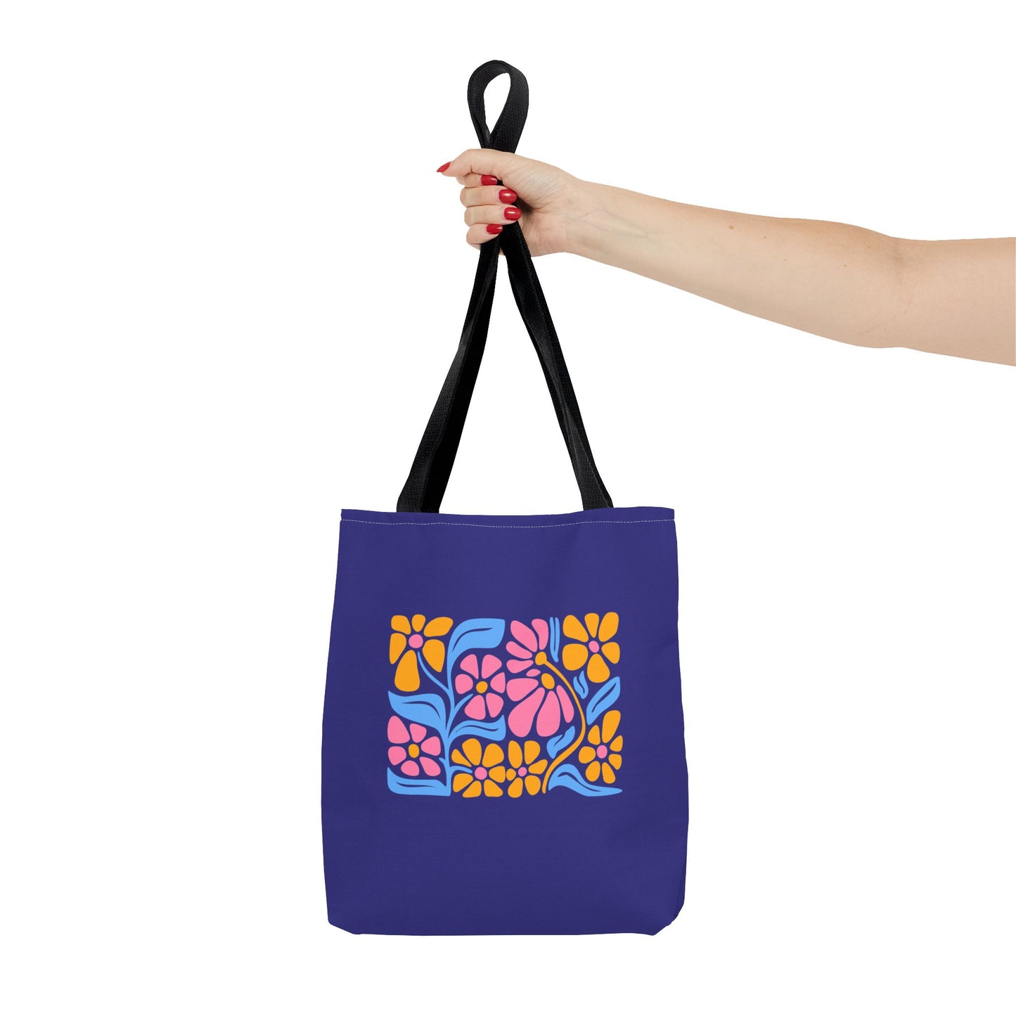 Floral Pop Tote Bag — Bright Retro Flower Pattern on Purple
