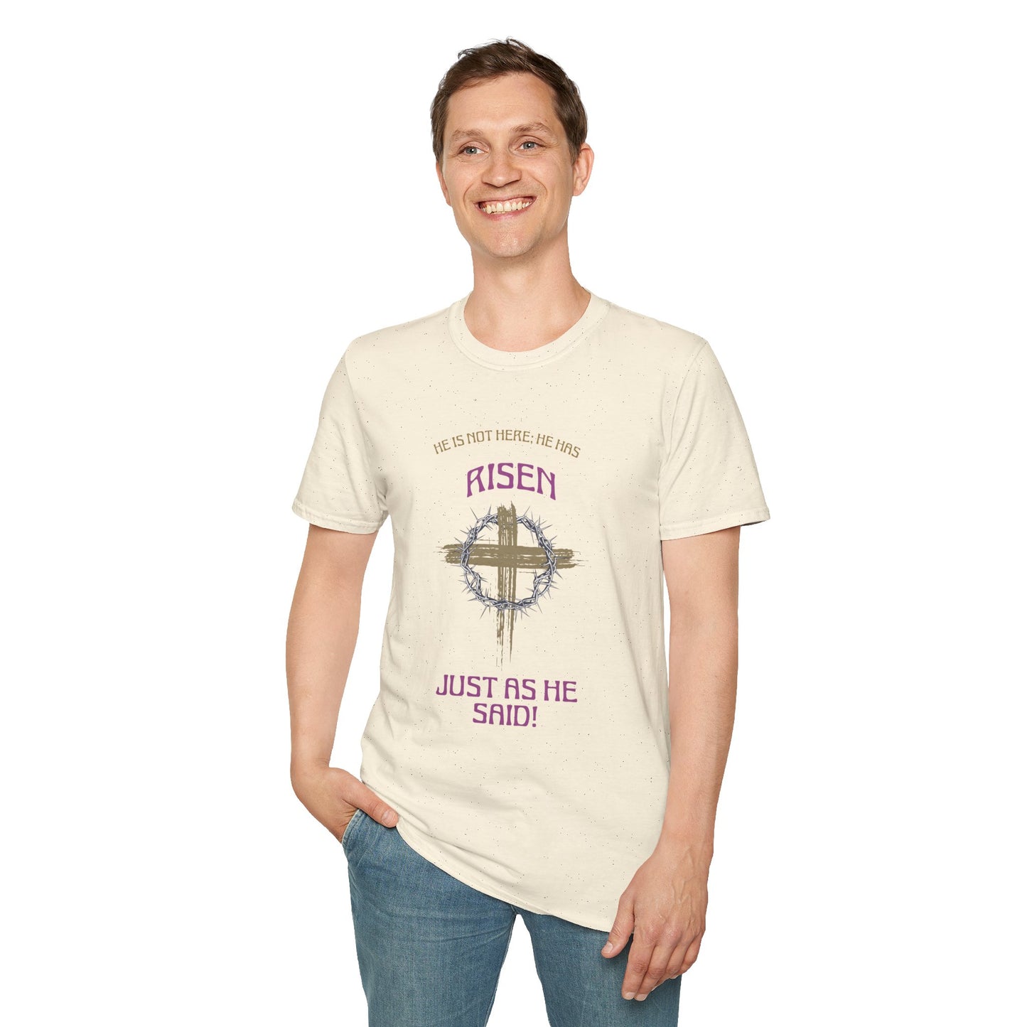 Christian Risen Cross T-Shirt — "He Is Not Here, He’s Risen" Easter Tee