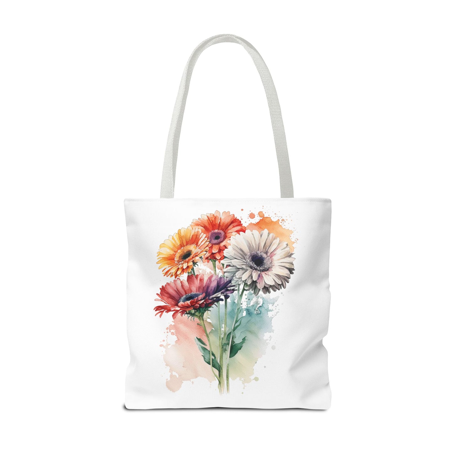Floral Watercolor Tote Bag — Colorful Gerbera Bouquet All-Over Print