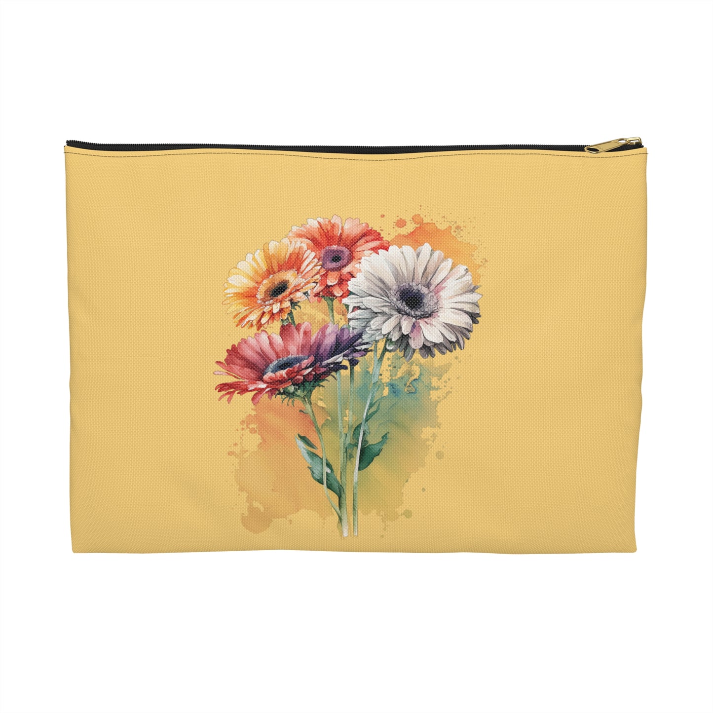Floral Gerbera Accessory Pouch – Watercolor Bouquet Zipper Bag