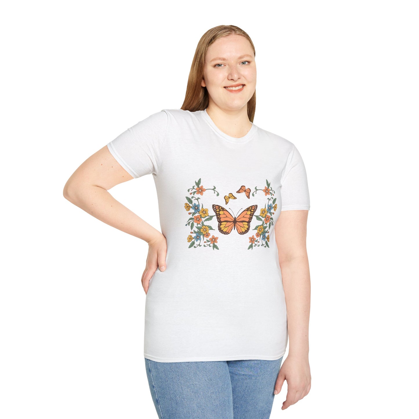 Monarch Butterfly Floral Tee — Vintage Botanical Butterfly T-Shirt