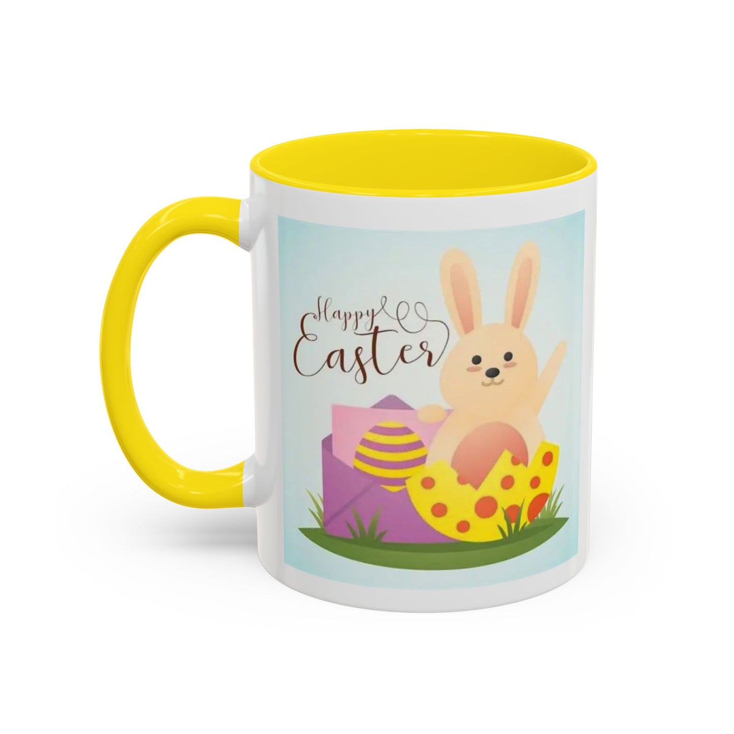 Easter Bunny Accent Coffee Mug – "Happy Easter" Spring Bunny & Egg Design (11/15oz)