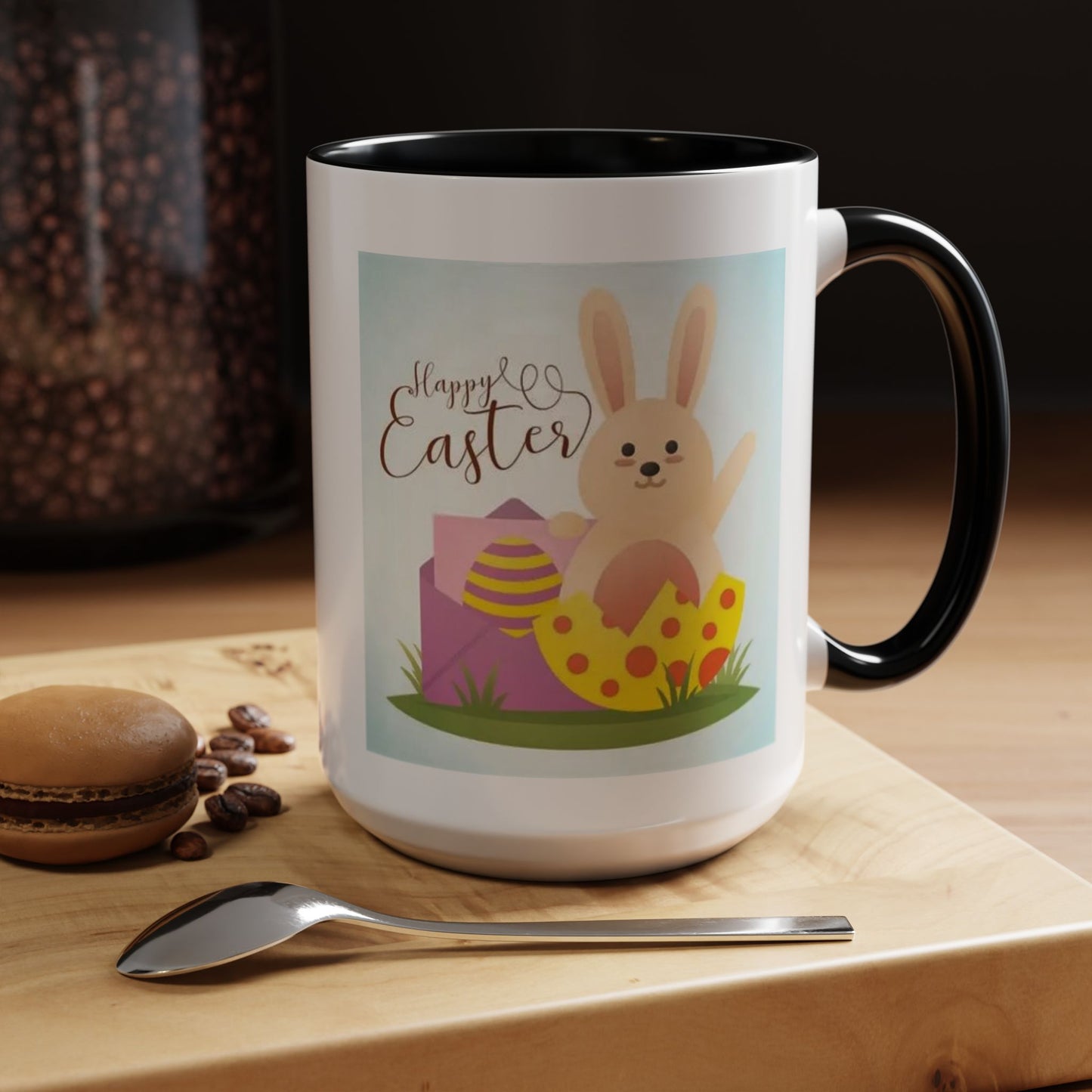 Easter Bunny Accent Coffee Mug – "Happy Easter" Spring Bunny & Egg Design (11/15oz)
