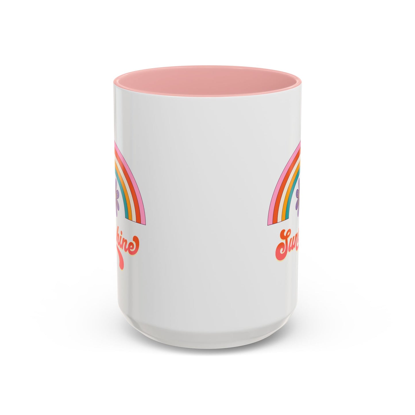 Sunshine Rainbow Accent Coffee Mug — Retro Flower 70s Vibe