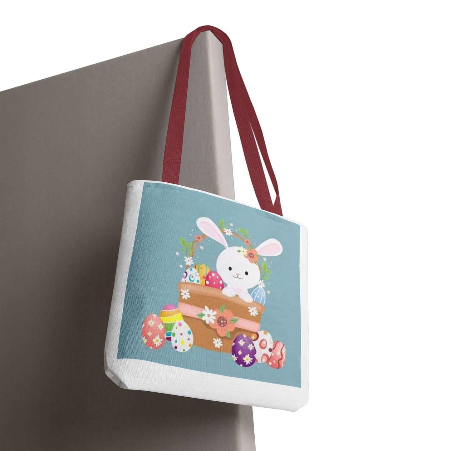 Easter Bunny Tote Bag — Cute Floral Bunny with Painted Eggs All-Over Print