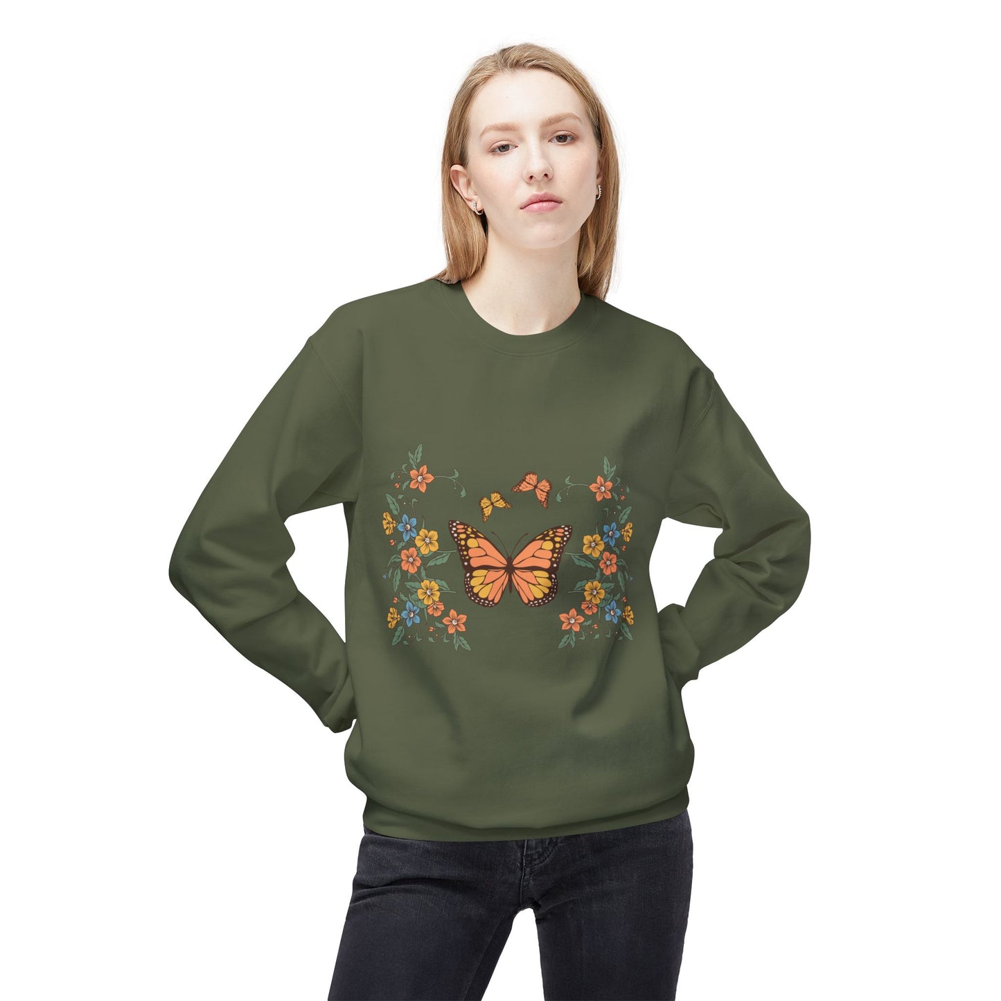 Butterfly Floral Crewneck Sweatshirt — Monarch Garden Graphic