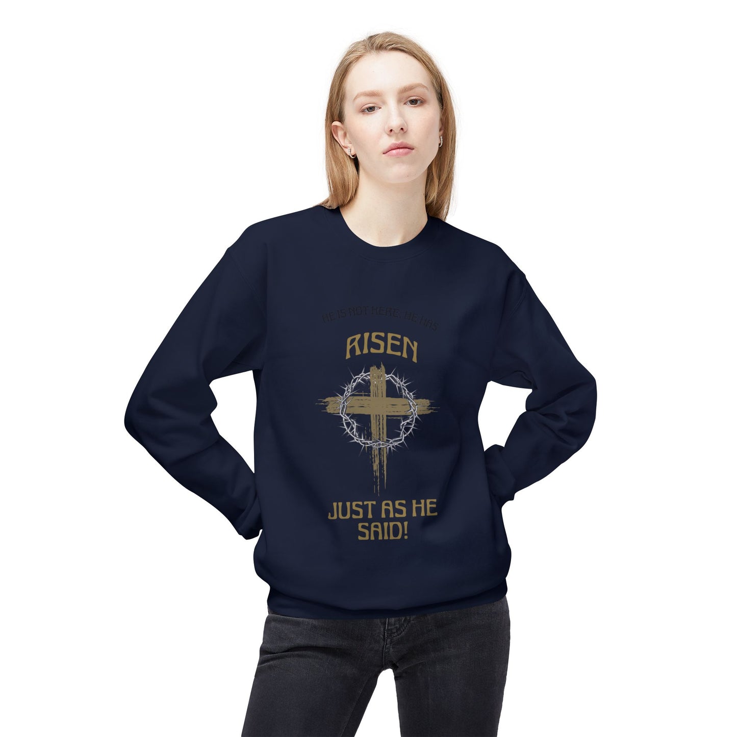 Risen Cross Crewneck Sweatshirt — "He Is Risen Just As He Said" Christian Easter Pullover