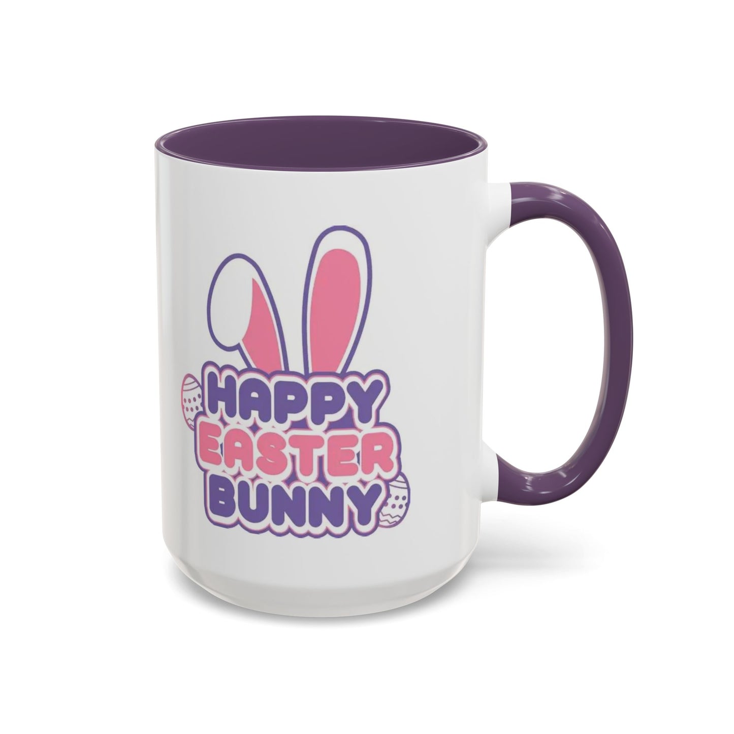 Happy Easter Bunny Accent Coffee Mug — Pink Interior 11/15oz, Cute Holiday Gift
