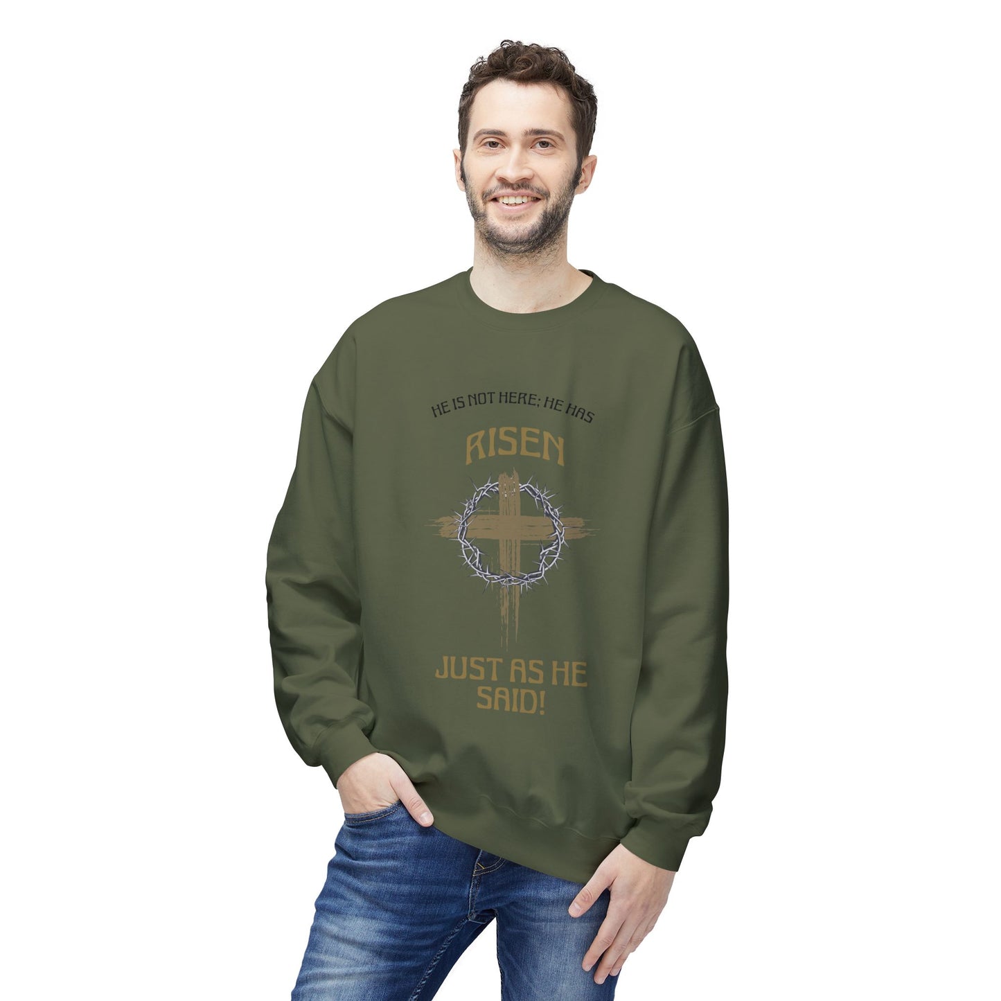 Risen Cross Crewneck Sweatshirt — "He Is Risen Just As He Said" Christian Easter Pullover