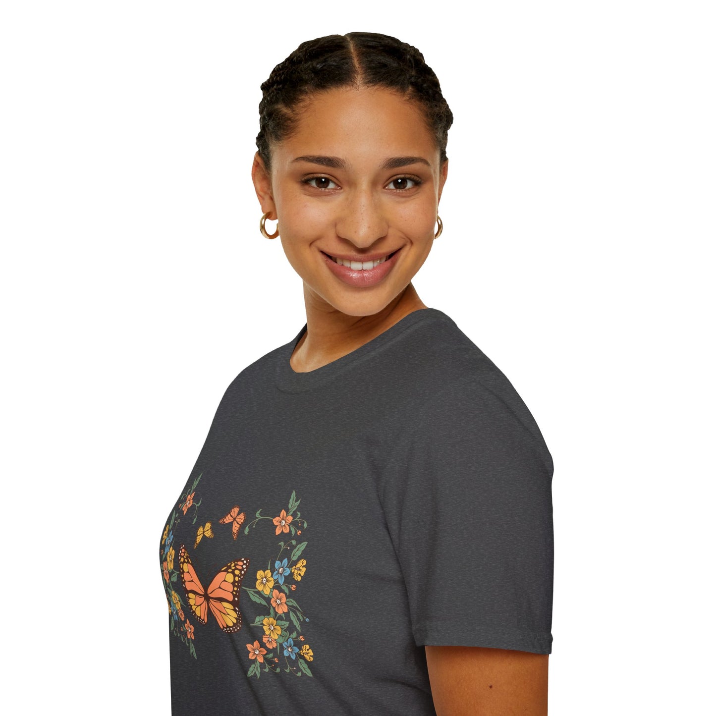Monarch Butterfly Floral Tee — Vintage Botanical Butterfly T-Shirt