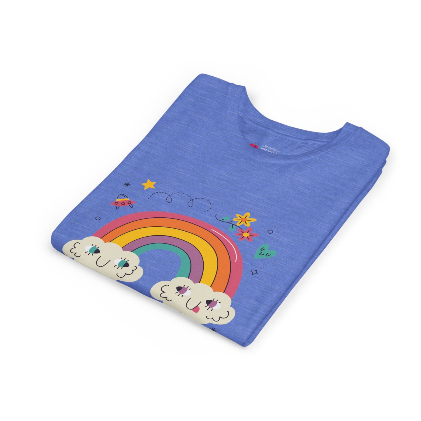 Youth Rainbow Tee — Cute Smiling Clouds & Rainbow Kids Shirt