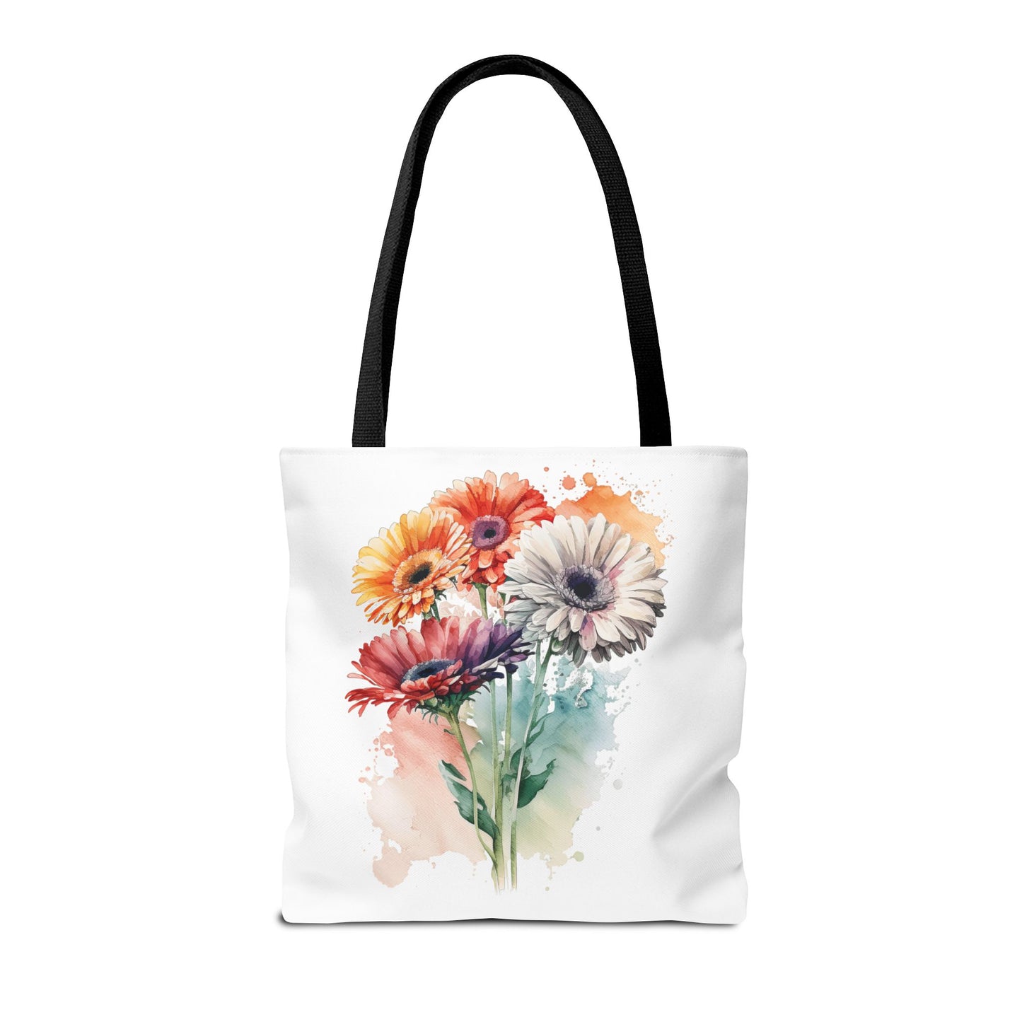 Floral Watercolor Tote Bag — Colorful Gerbera Bouquet All-Over Print