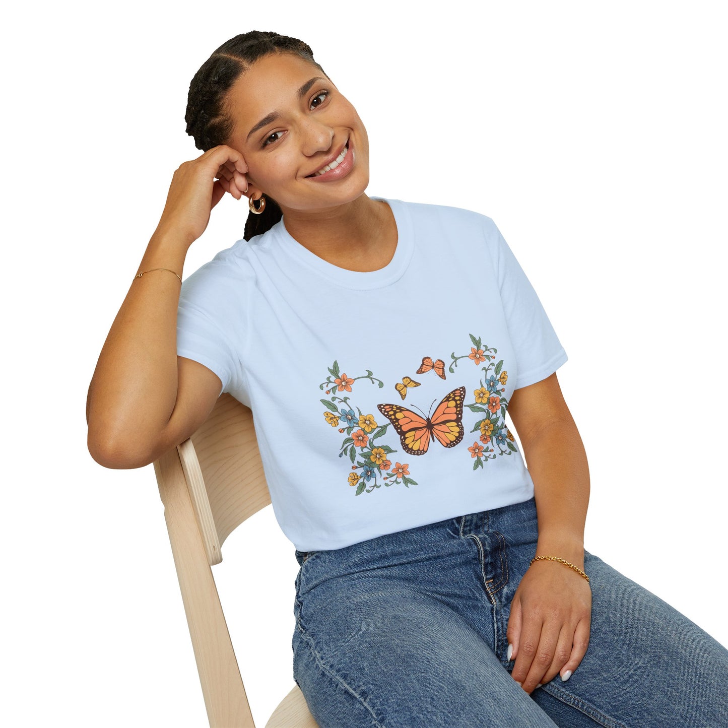 Monarch Butterfly Floral Tee — Vintage Botanical Butterfly T-Shirt