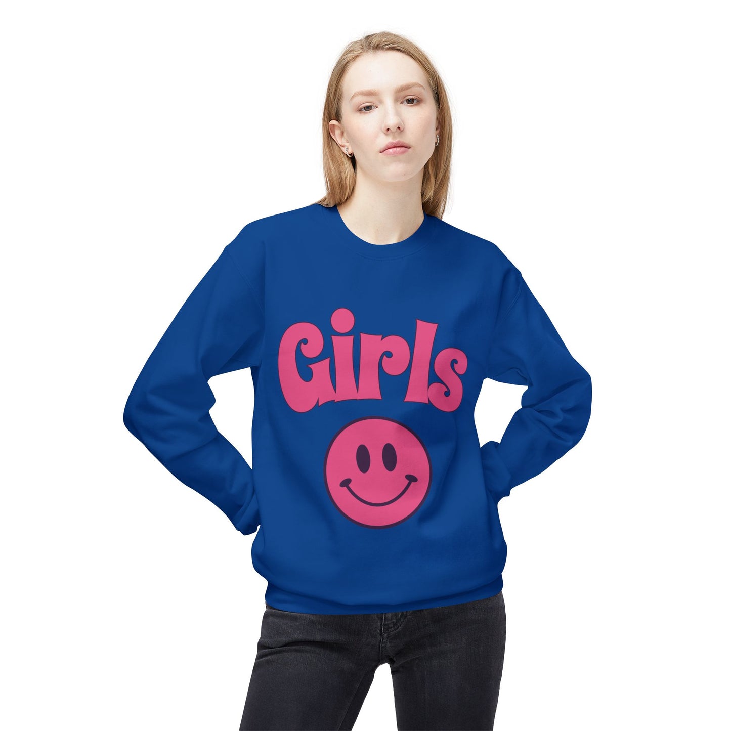 Girls Smiley Crewneck Sweatshirt – Retro Pink Logo