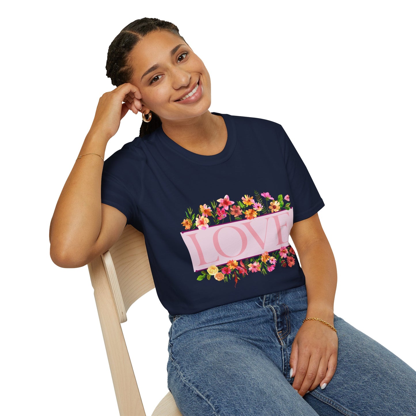 Love Floral T-Shirt — Pink "LOVE" Graphic Tee for Women & Gifts