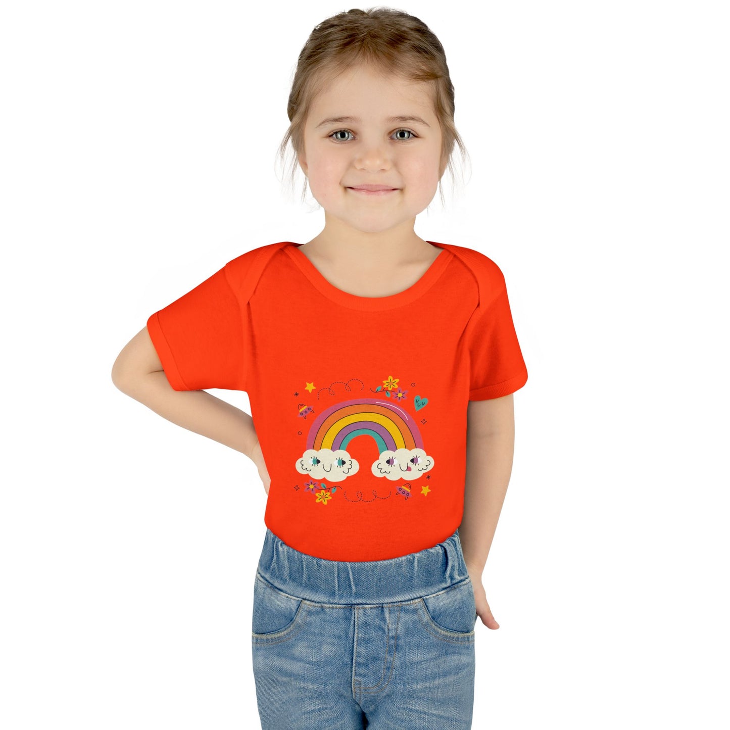 Baby Bodysuit — Cute Rainbow with Smiling Clouds Infant Onesie
