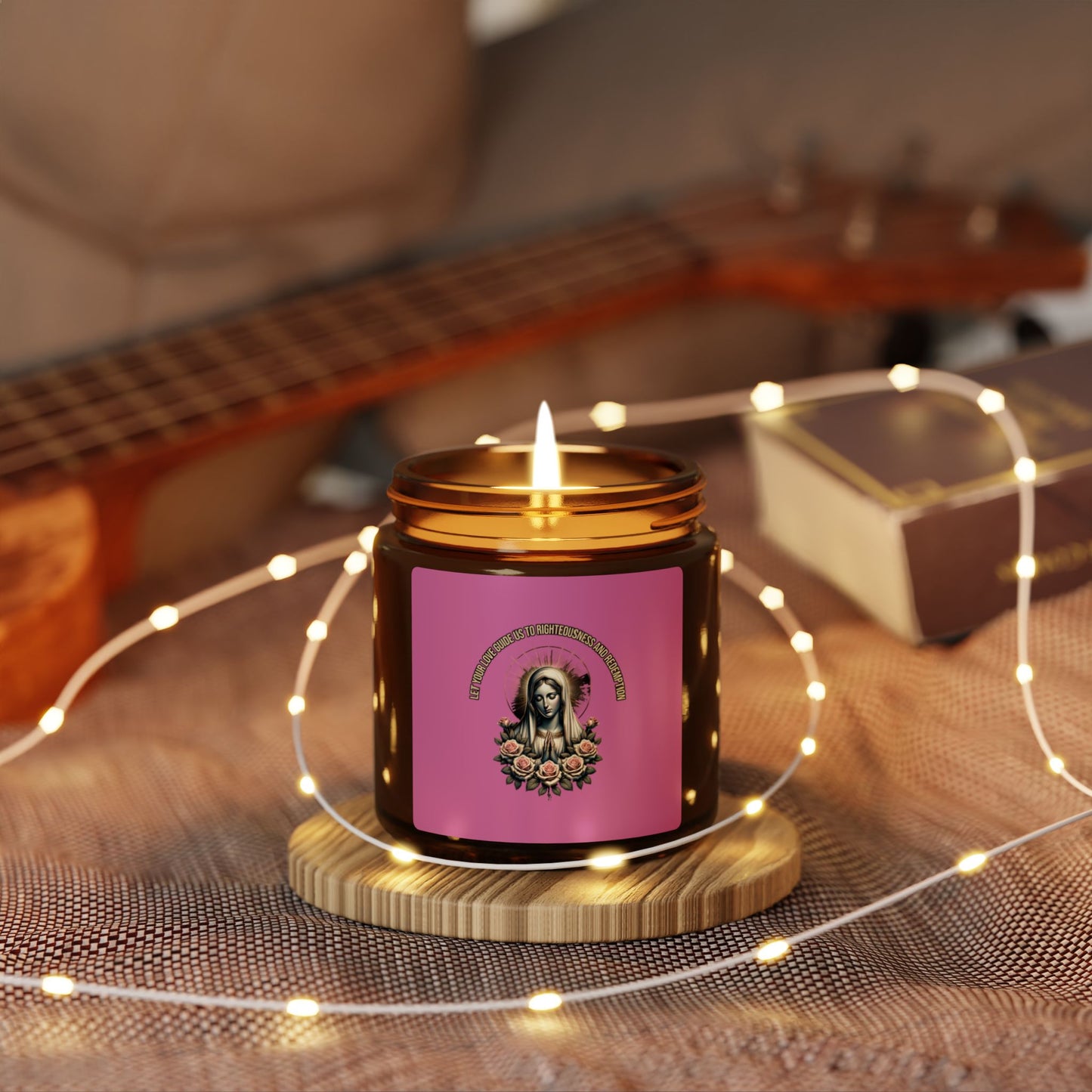 Virgin Mary Soy Candle — Amber Jar Scented Candle with Roses (Multi-Size)