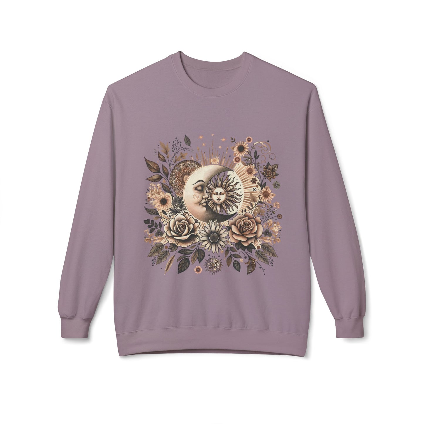 Celestial Sun & Moon Floral Crewneck Sweatshirt