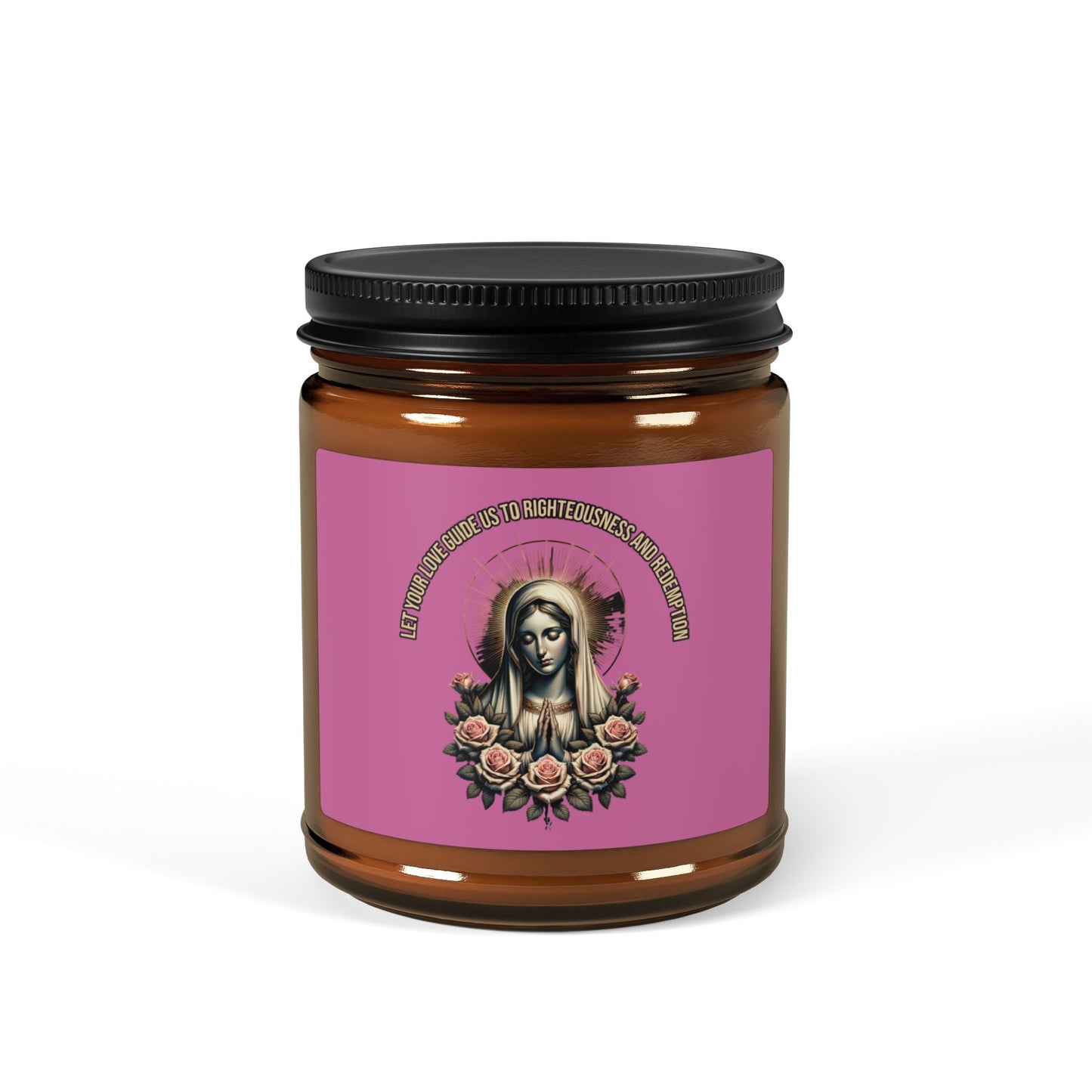 Virgin Mary Soy Candle — Amber Jar Scented Candle with Roses (Multi-Size)