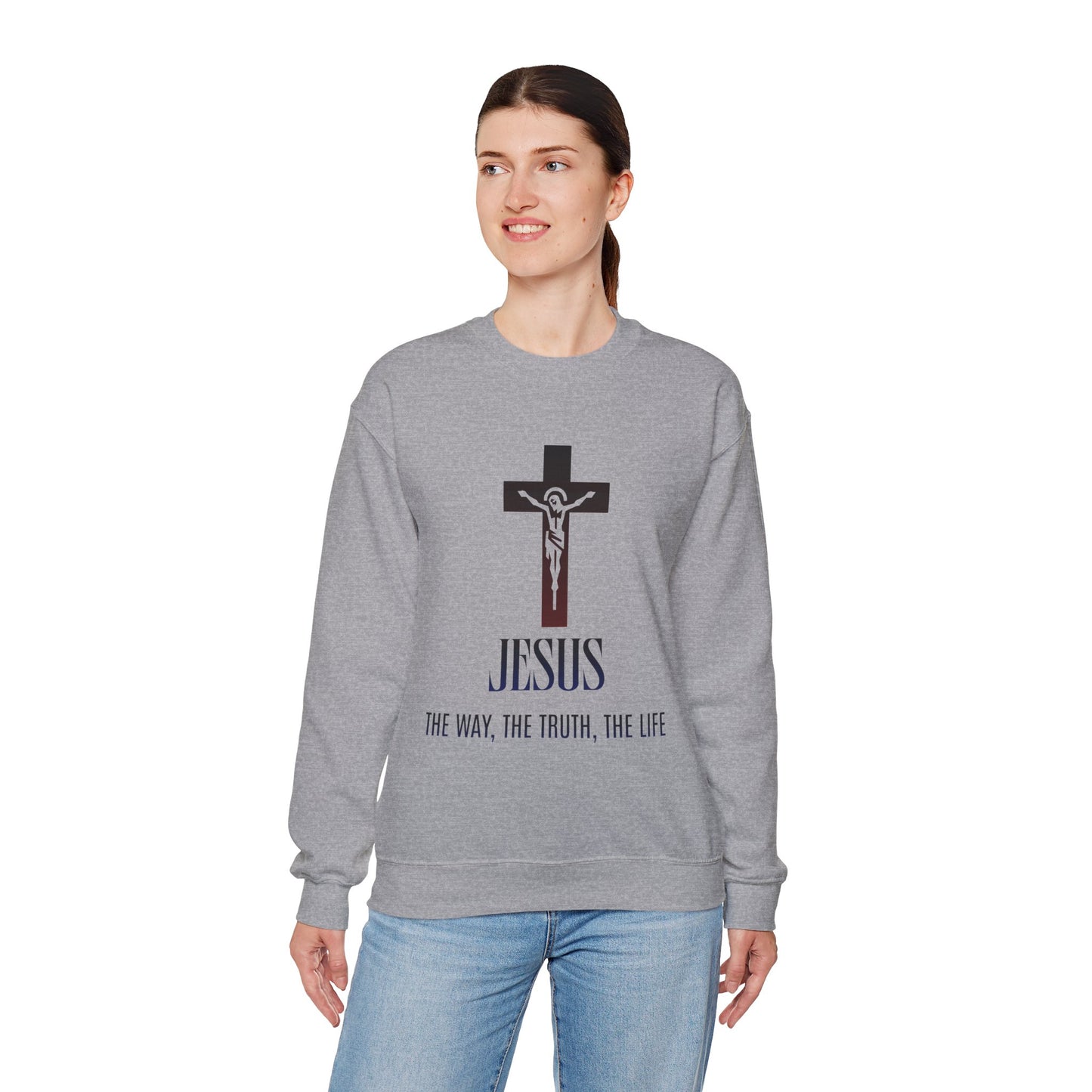 Jesus Cross Crewneck Sweatshirt — "The Way, The Truth, The Life" Christian Pullover