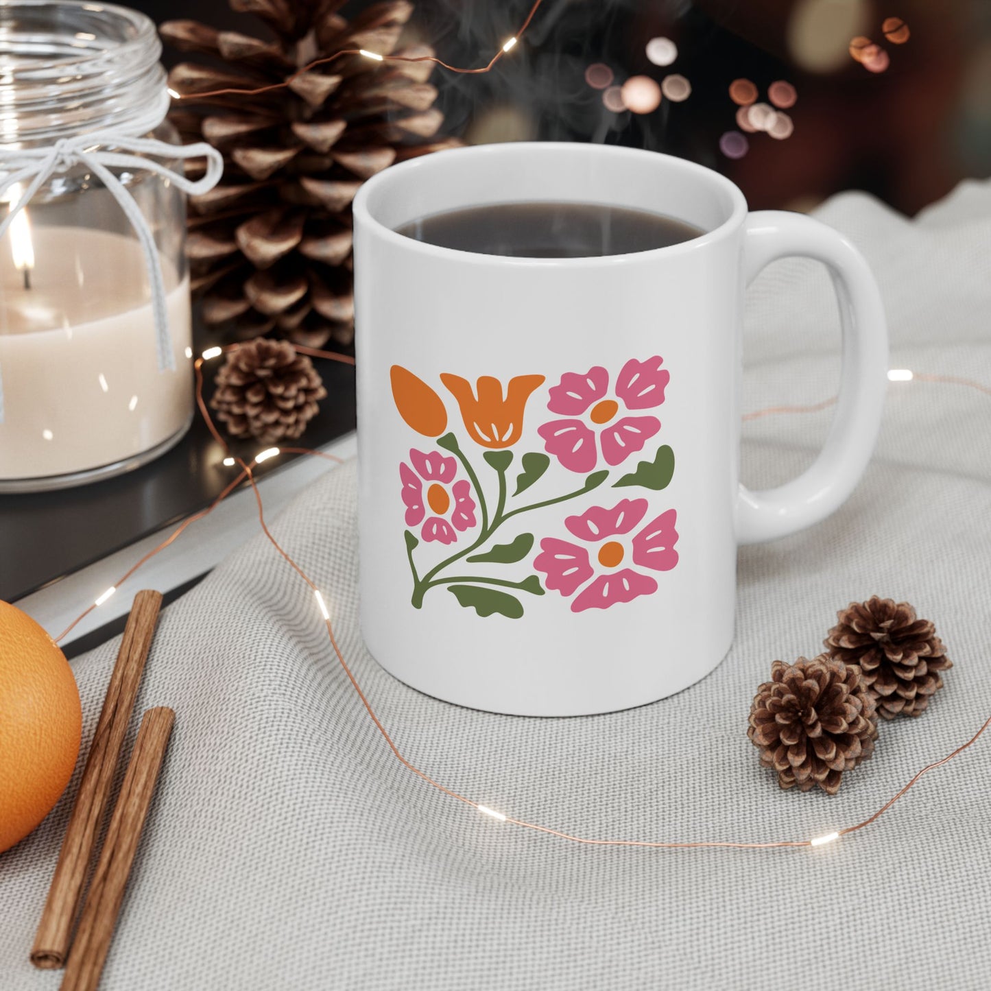 Floral Bouquet Ceramic Mug (11oz & 15oz) — Colorful Spring Flowers Coffee Cup