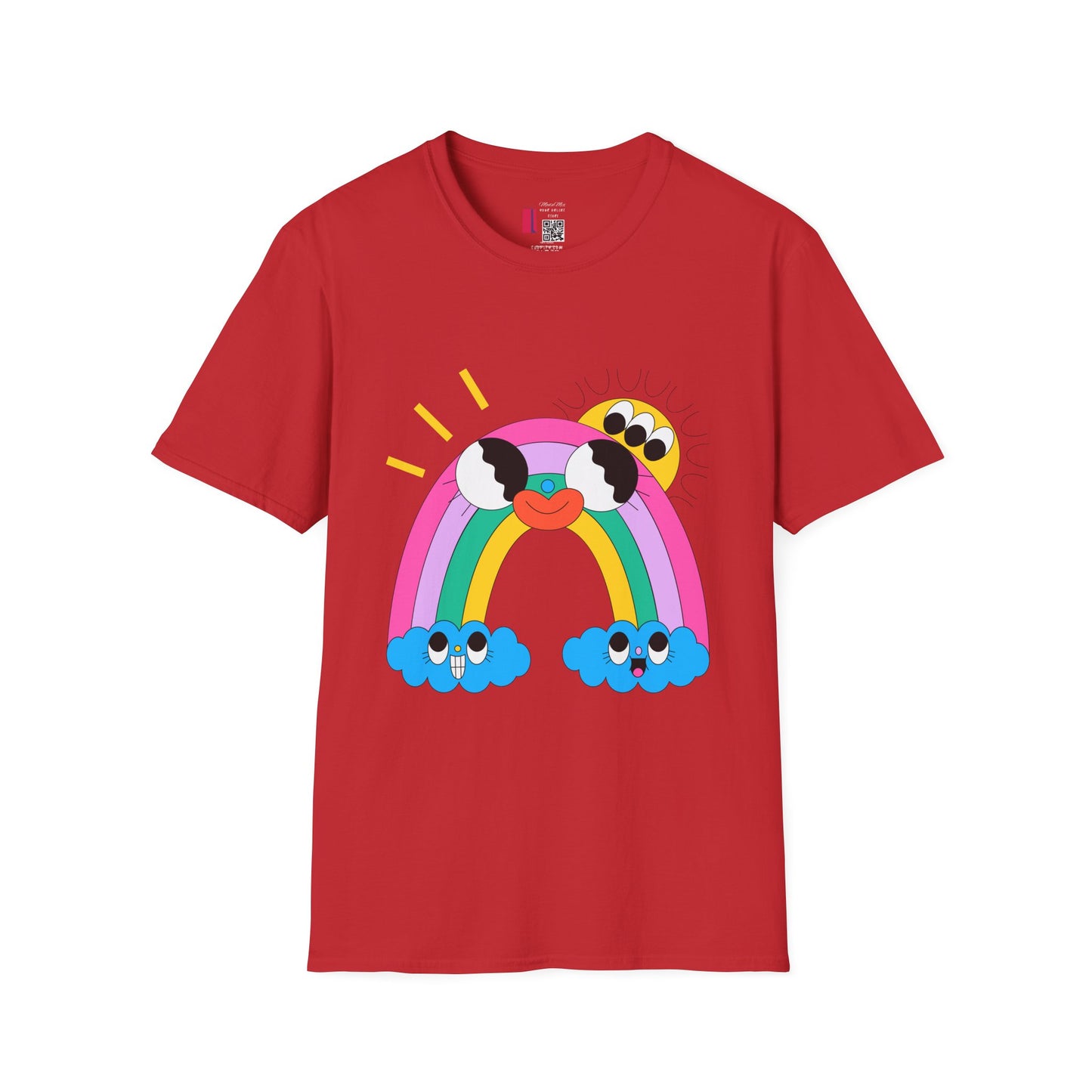 Kawaii Rainbow Smile T-Shirt — Cute Rainbow with Heart & Cloud Faces