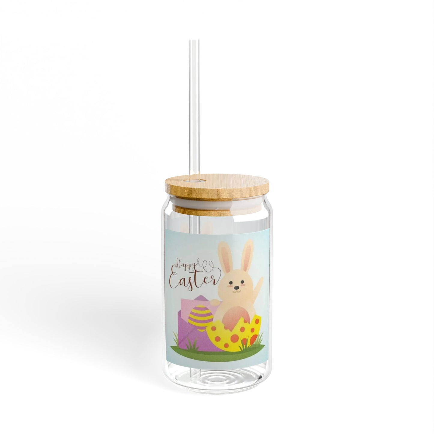 Easter Bunny 16oz Sipper Glass — Cute Spring Bunny & Eggs Travel Cup