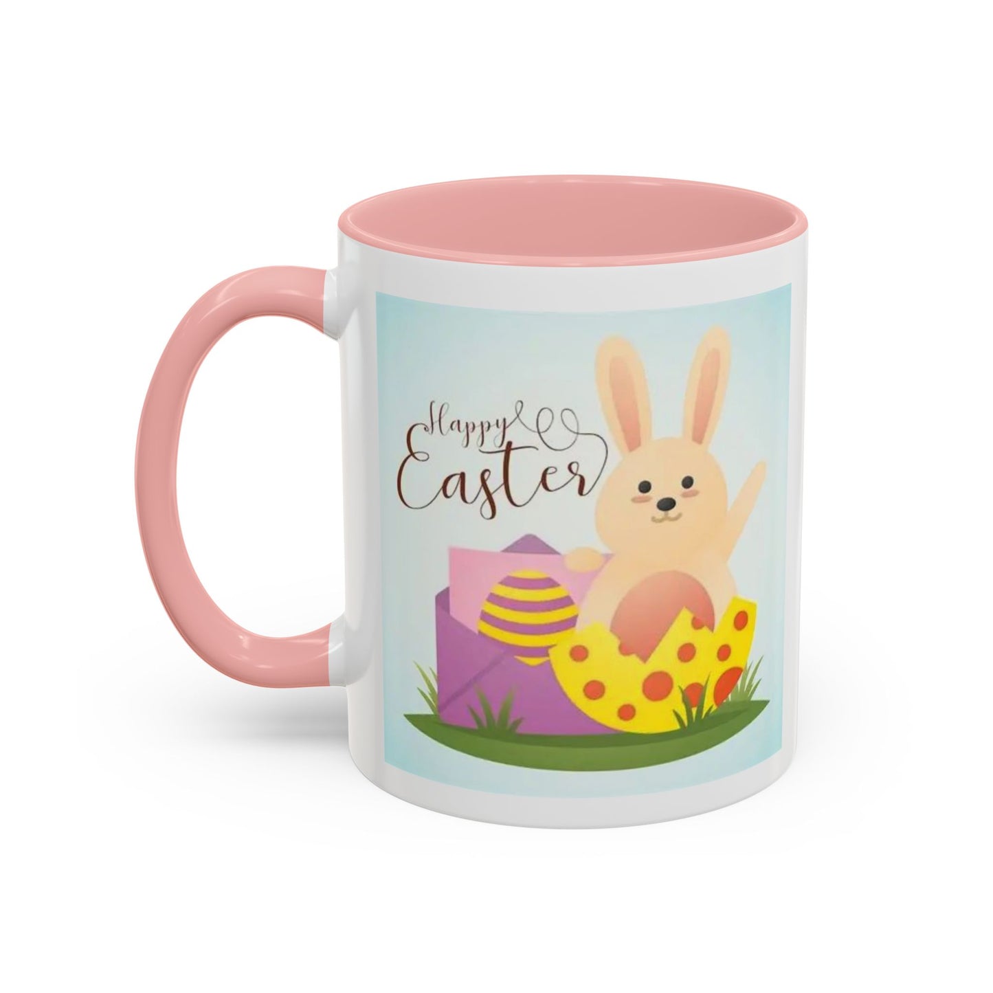 Easter Bunny Accent Coffee Mug – "Happy Easter" Spring Bunny & Egg Design (11/15oz)