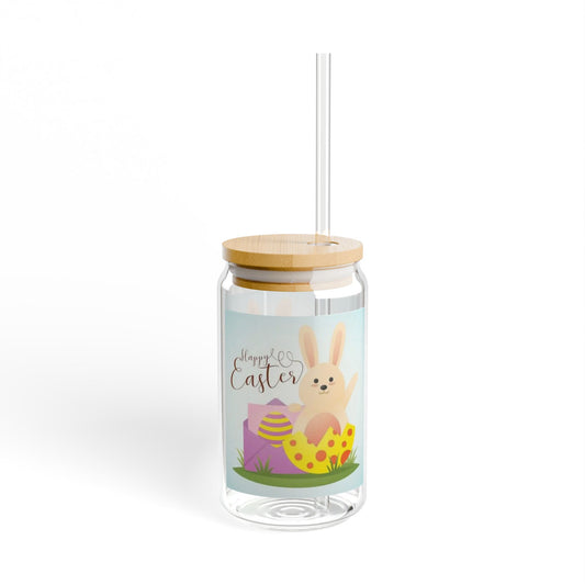 Easter Bunny 16oz Sipper Glass — Cute Spring Bunny & Eggs Travel Cup