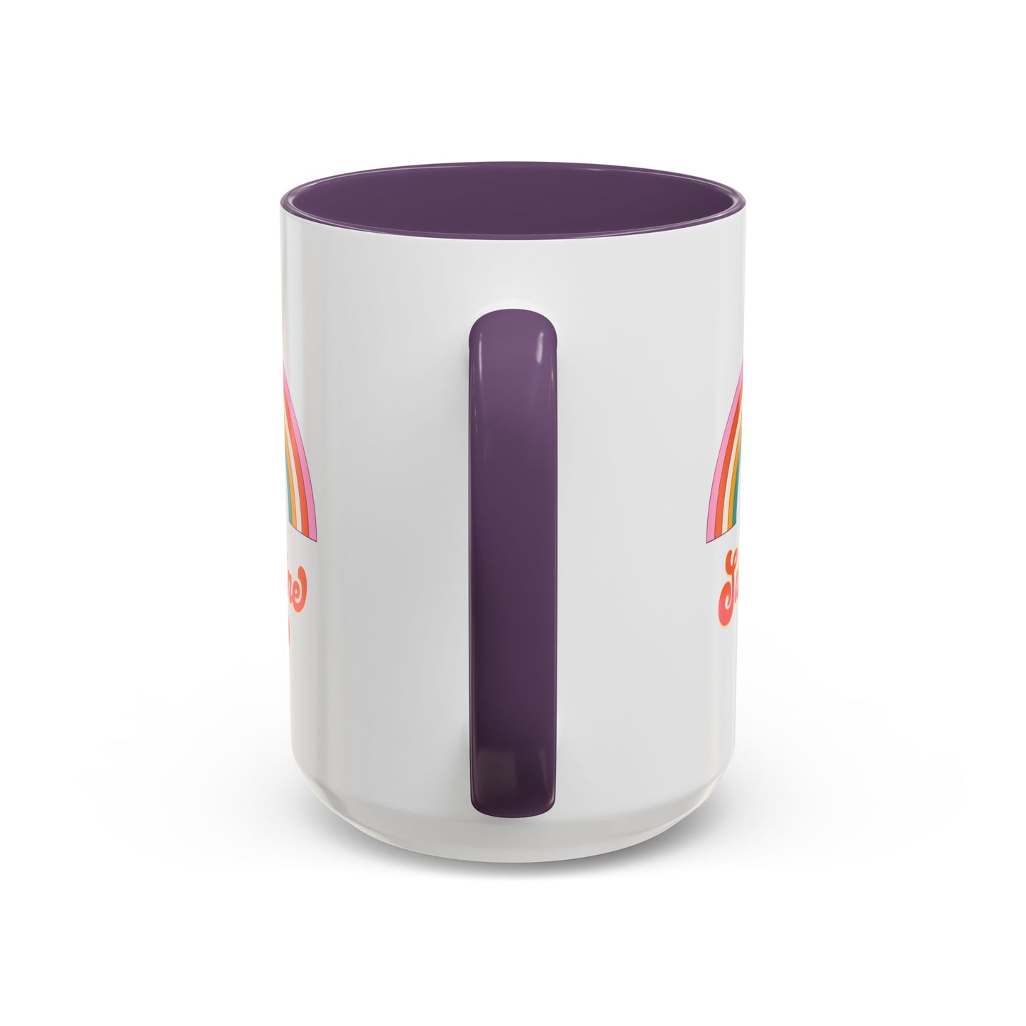 Sunshine Rainbow Accent Coffee Mug — Retro Flower 70s Vibe