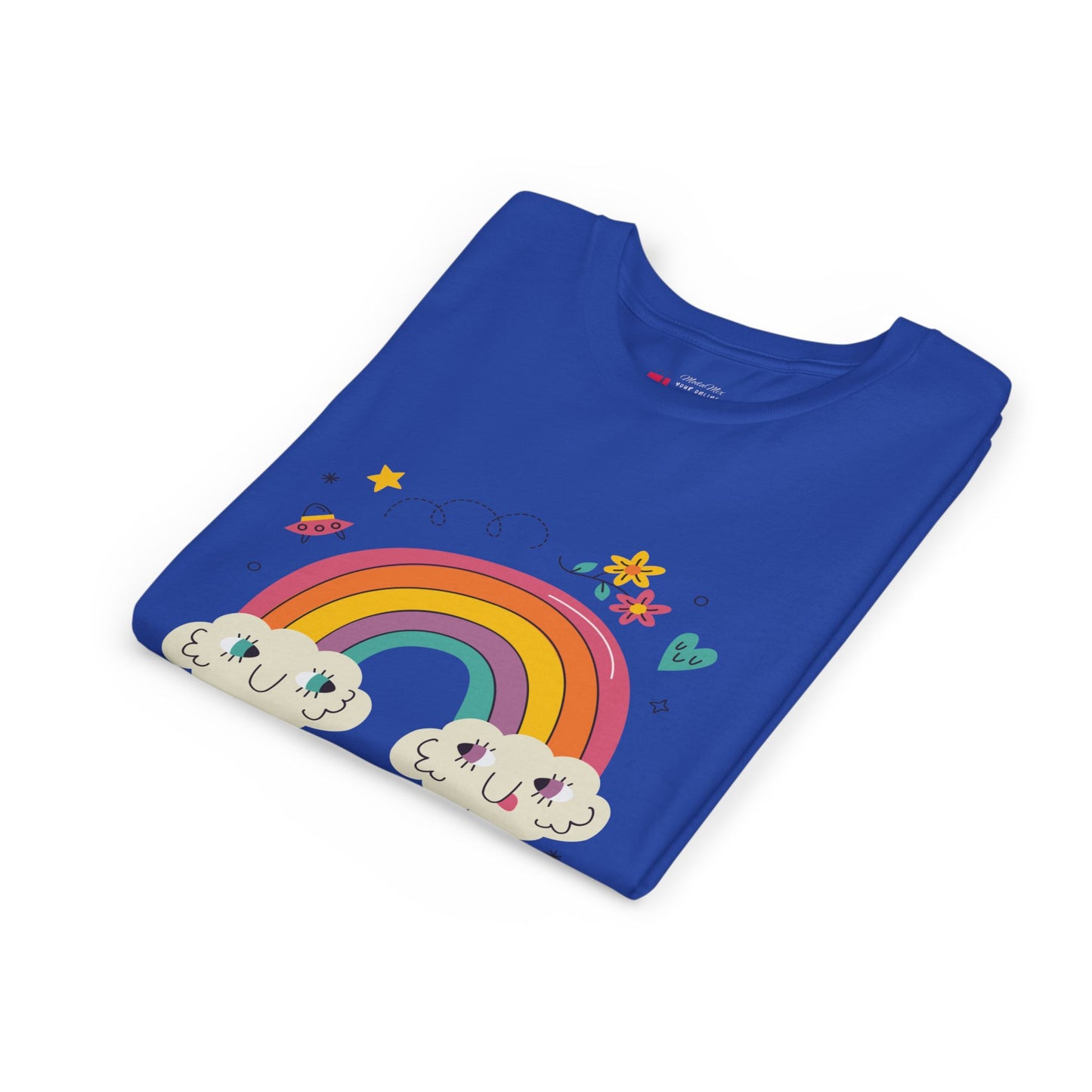 Youth Rainbow Tee — Cute Smiling Clouds & Rainbow Kids Shirt