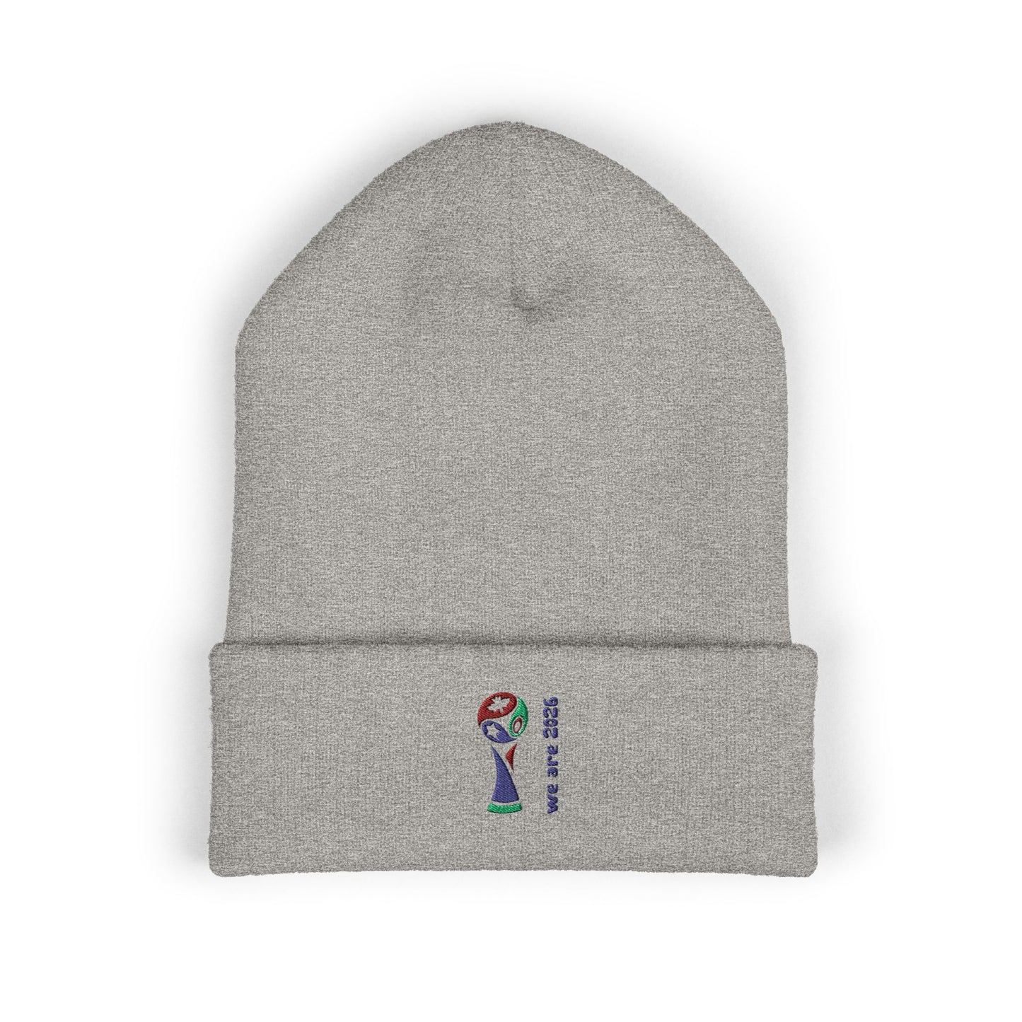 Embroidered 2026 World Cup Trophy Beanie — Soccer Fan Cuffed Knit Hat