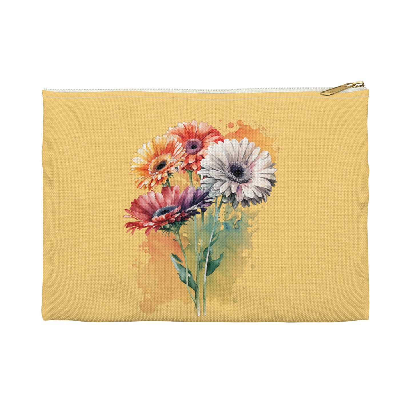 Floral Gerbera Accessory Pouch – Watercolor Bouquet Zipper Bag